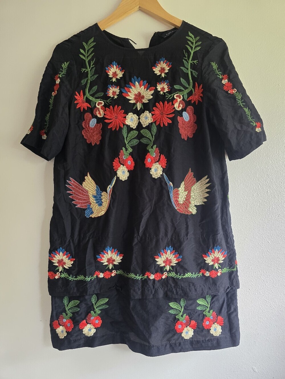 Zara, Floral Embroidery Dress, Black Multi, Size XS